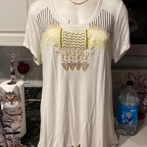 N womens Kate & Sam casual cap sleeve stretch white top 1x